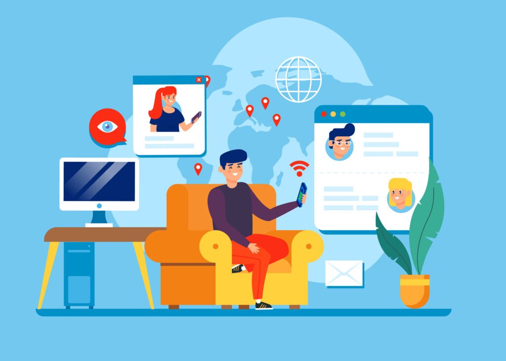 Illustration of ways to earn money online without spending anything in 2025 through freelancing, blogging, online tutoring, YouTube, and digital products.