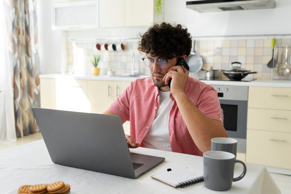 Individual working a remote part-time job online from home in 2025.